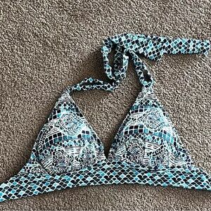 Blue Teal Patterned Triangle Bikini Top